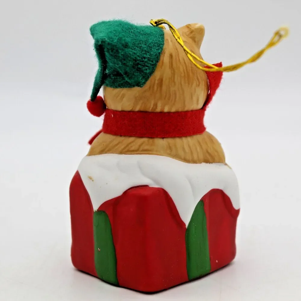 Holly Bells Porcelain Kitty Cat Bell Ornament Vintage 1986 Original Box b